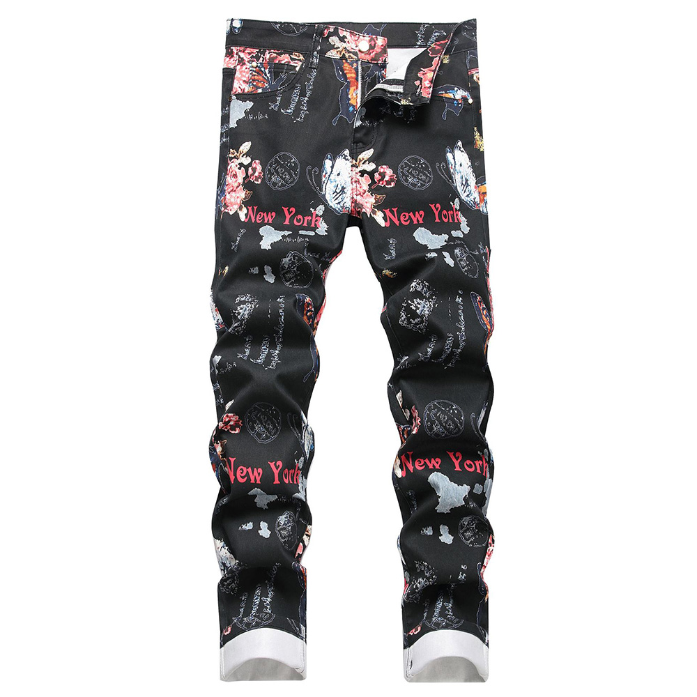 High Street Fashion New York - Męskie spodnie jeansowe z cyfrowym nadrukiem,