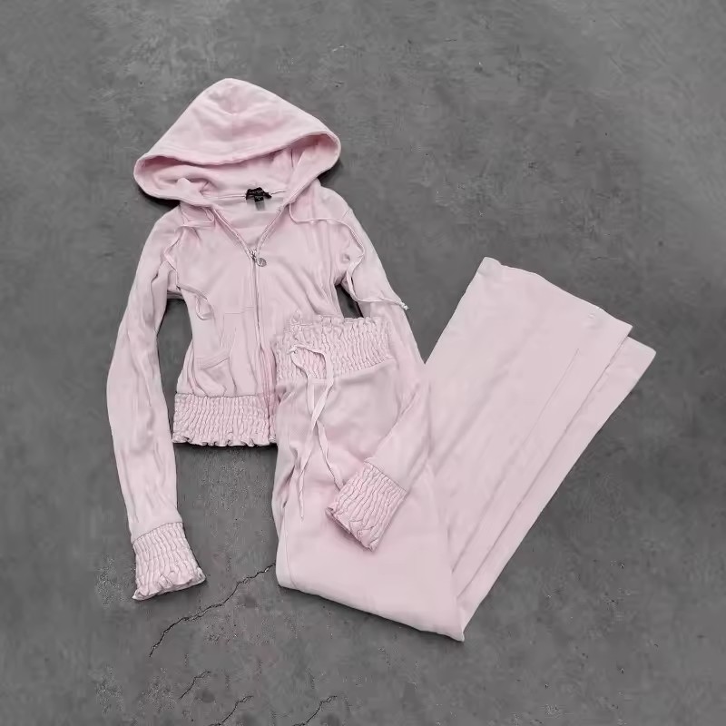 Street Fashion Hoodie - Modny, swobodny dwuczęściowy zestaw: słodka różowa