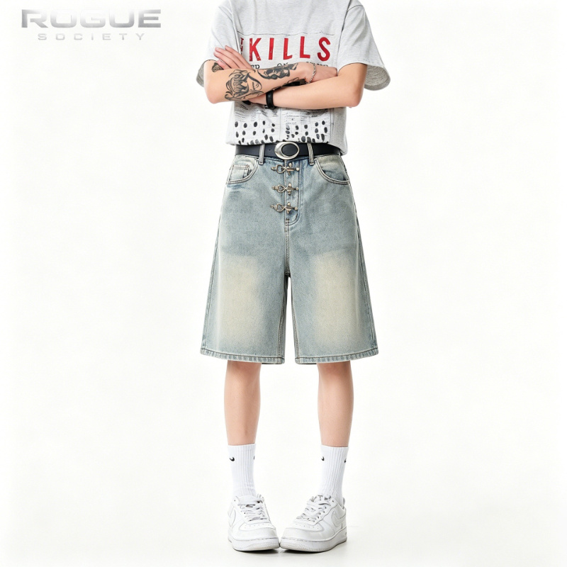 Street Fashion Harajuku - Spodenki jeansowe streetwear z metalową klamrą,