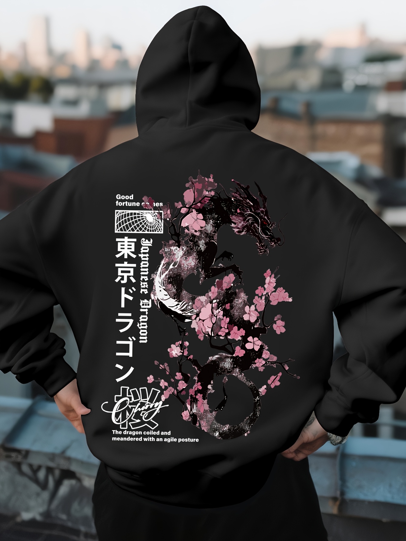 Street Fashion Asian - Męska bluza sportowa hip-hopowa z kapturem,