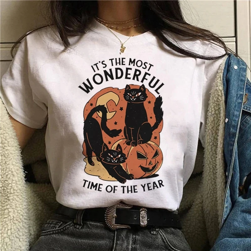 Cartoon Halloween Cat T-shirt  – Street Fashion Asian recenzja i cena